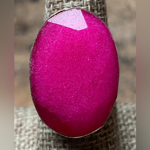 New Enhanced Faceted Ruby Stone Silver Overlay Ring Size 7.25 - 7.5 - Picture 1 of 7